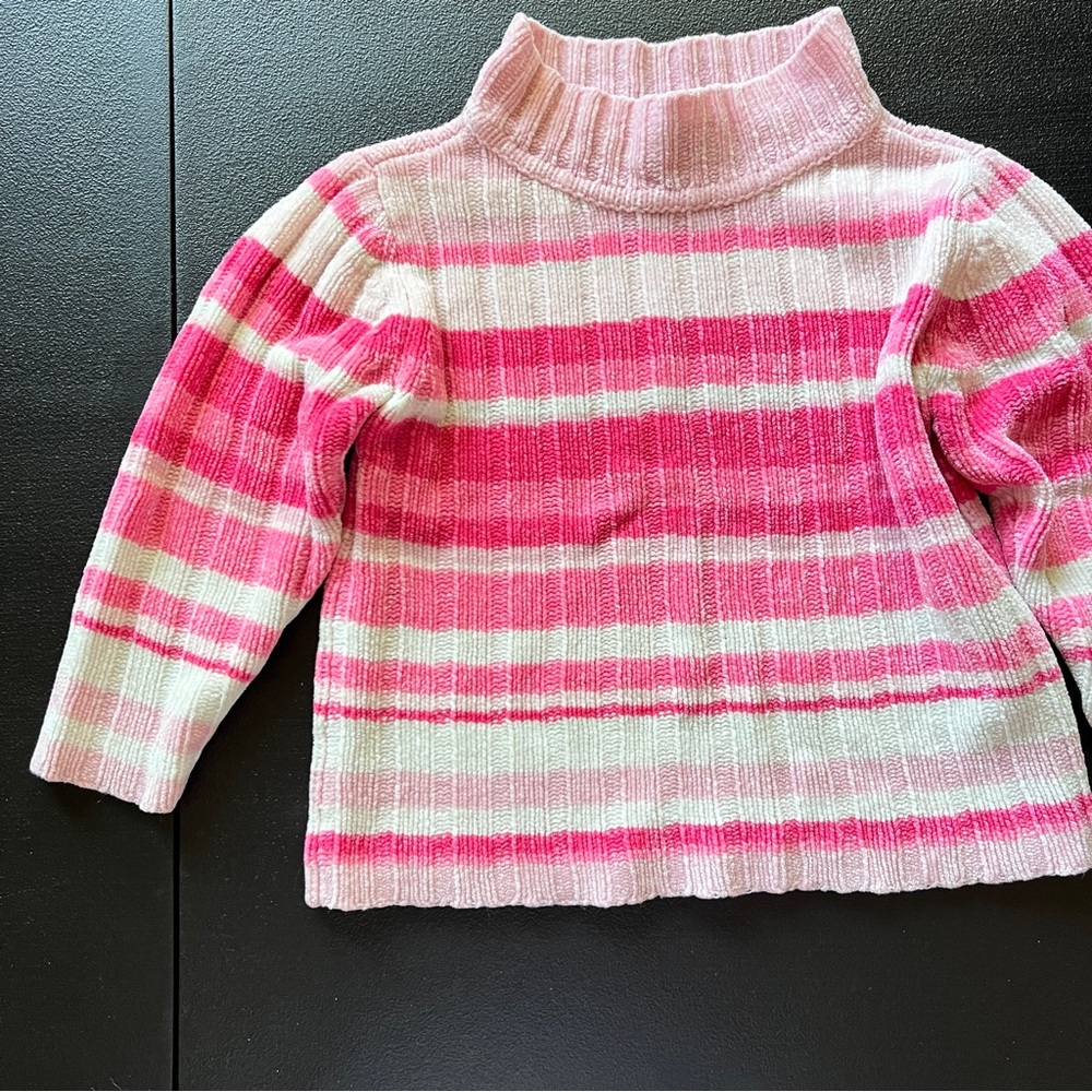 Vintage Y2K Covington Chenille Sweater Pink White Striped Mock Neck Knit 3T - Picture 4 of 14